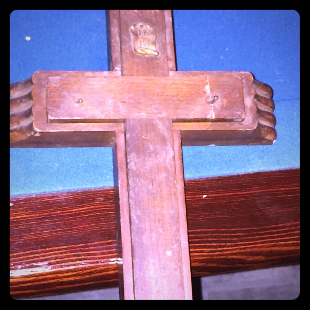 Wooden last rites cross box antique